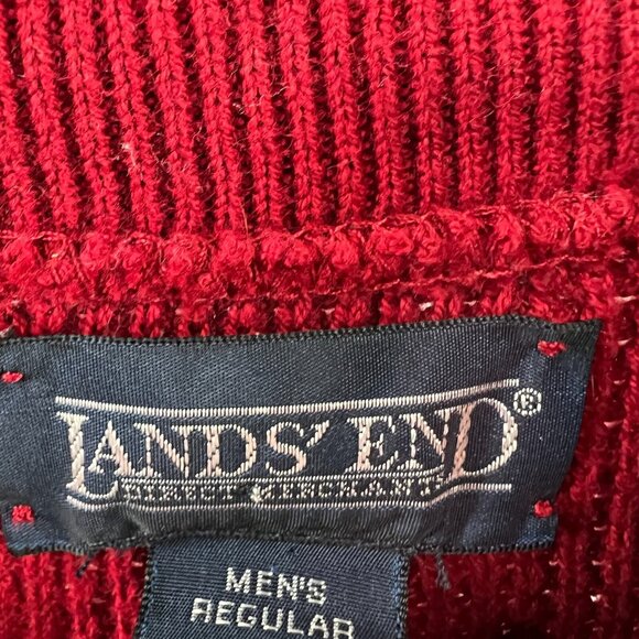 Lands End Mens Sweater Large Red Cotton Henley Button Collar Chunky Knit USA‎ - Picture 4 of 11